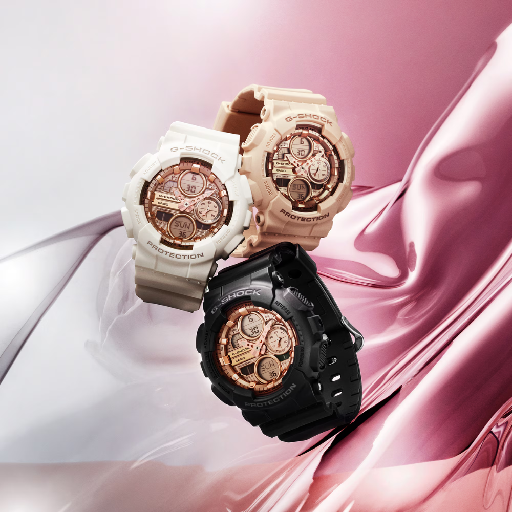 CASIO G-SHOCK ANALOG-DIGITAL Rose Gold and White Ladies | GMAS140PG-7A