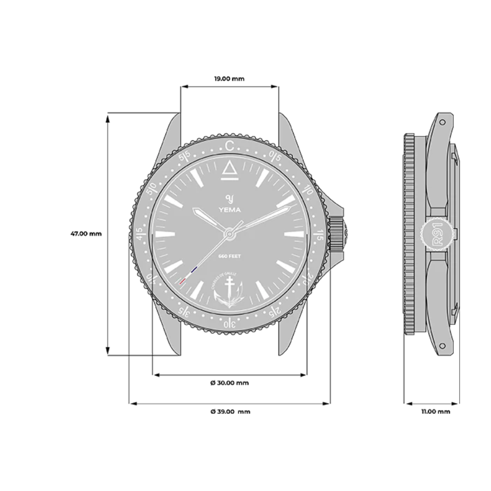 YEMA Navygraf PAN Charles de Gaulle Blue Dial 39mm | YMHF1590CDG-GM