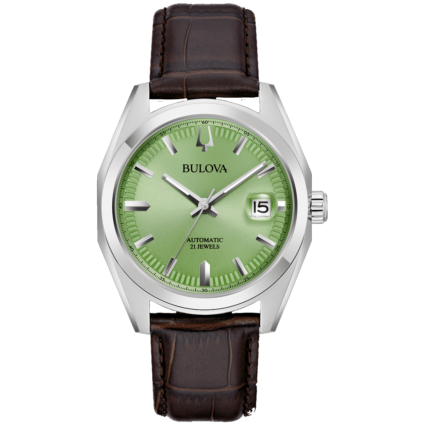 BULOVA Surveyor Automatic Green Dial Leather Strap | 96B427