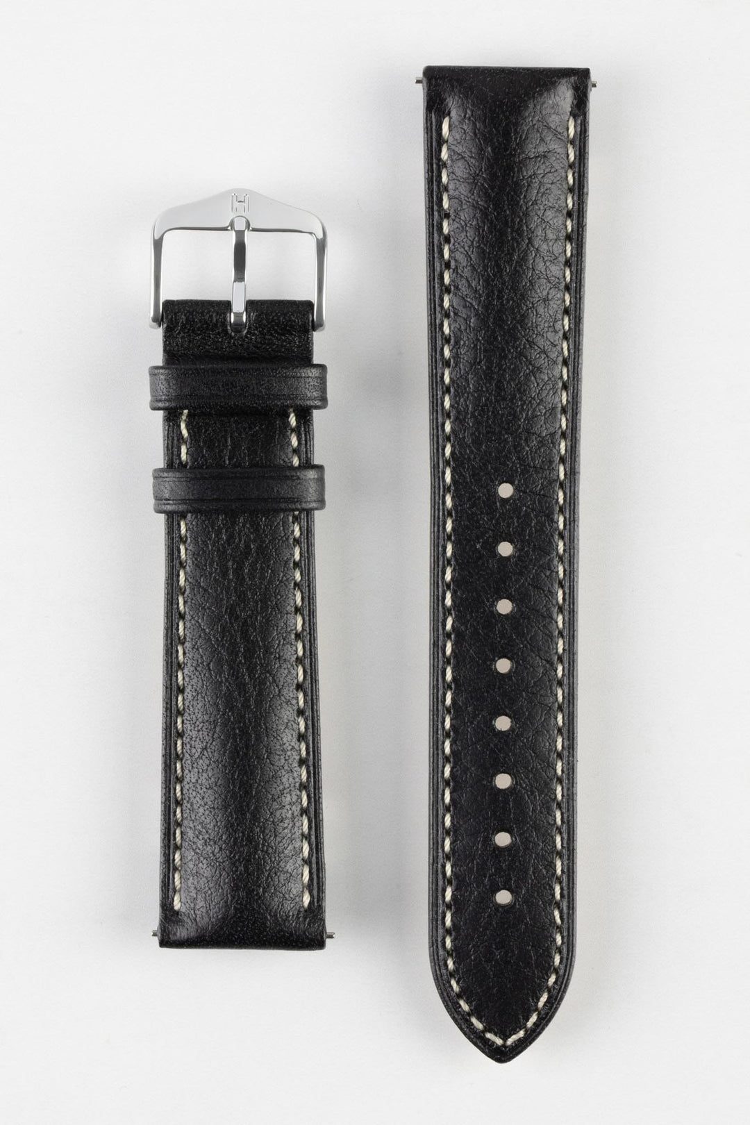 HIRSCH Boston Quick-Release Buffalo Calfskin Leather Strap Black 18mm Silver Buckle | 01302050-18-SB