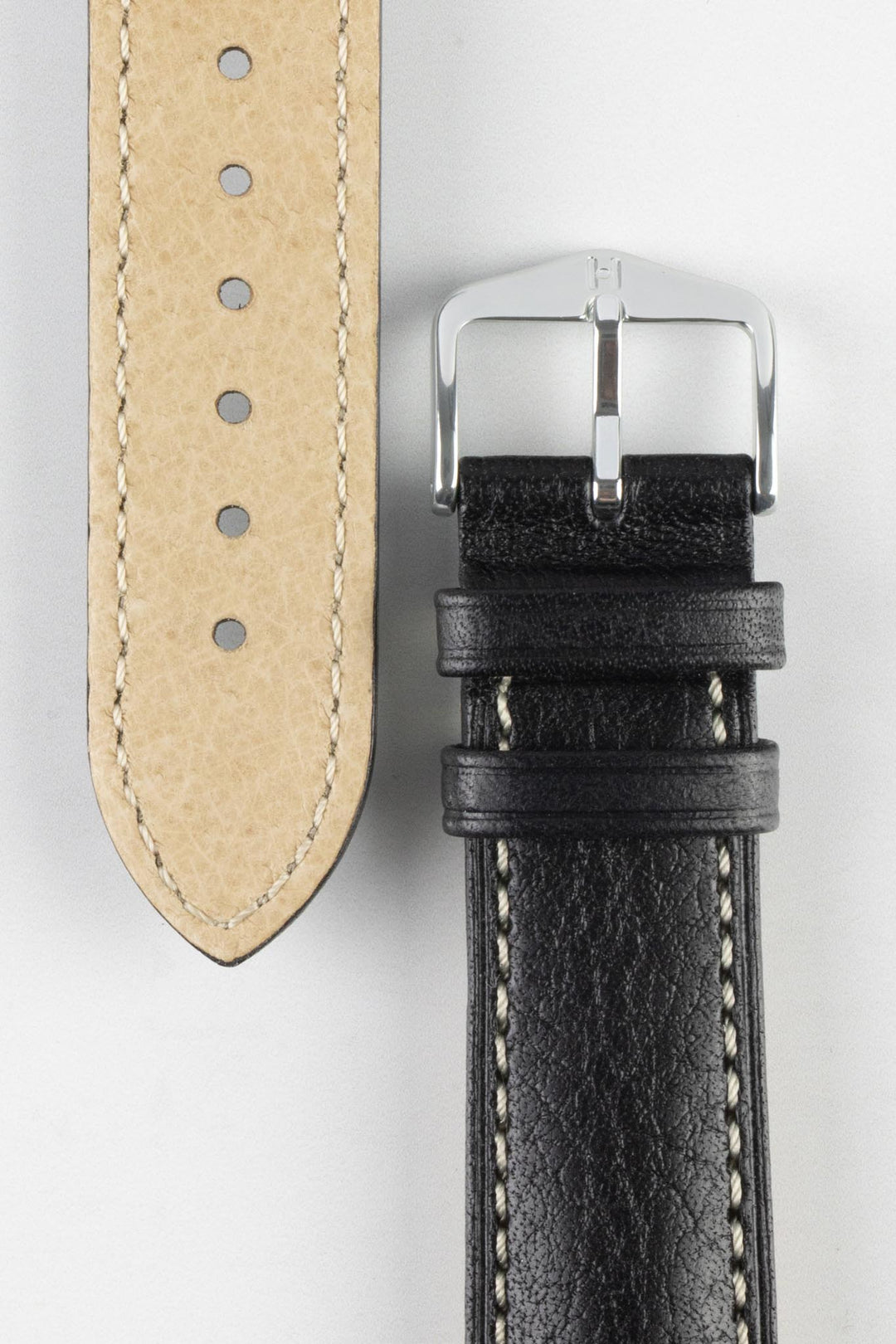 HIRSCH Boston Quick-Release Buffalo Calfskin Leather Strap Black 18mm Silver Buckle | 01302050-18-SB