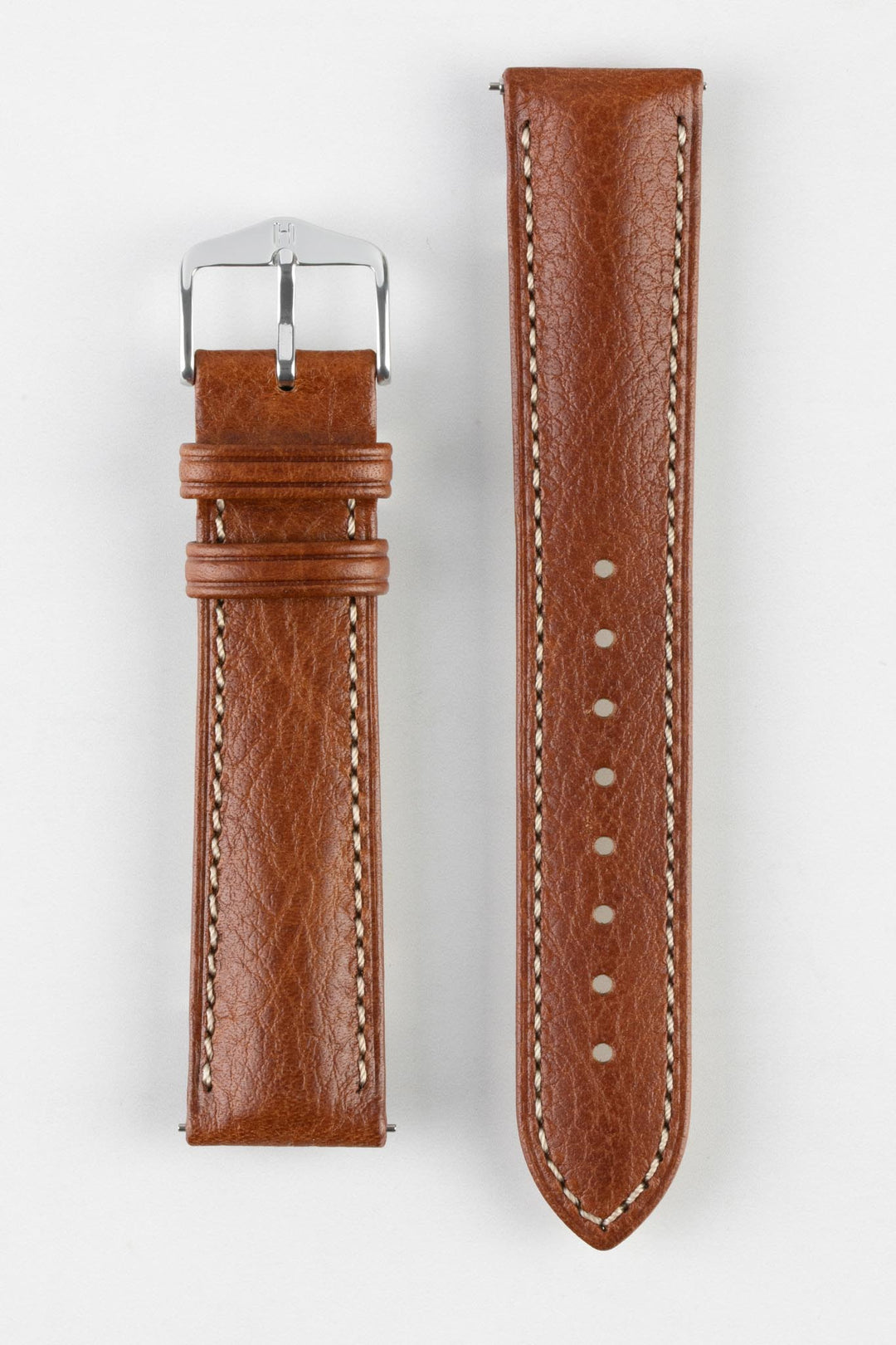 HIRSCH Boston Quick-Release Buffalo Calfskin Leather Strap Gold Brown 20mm Silver Buckle | 01302070-20-SB