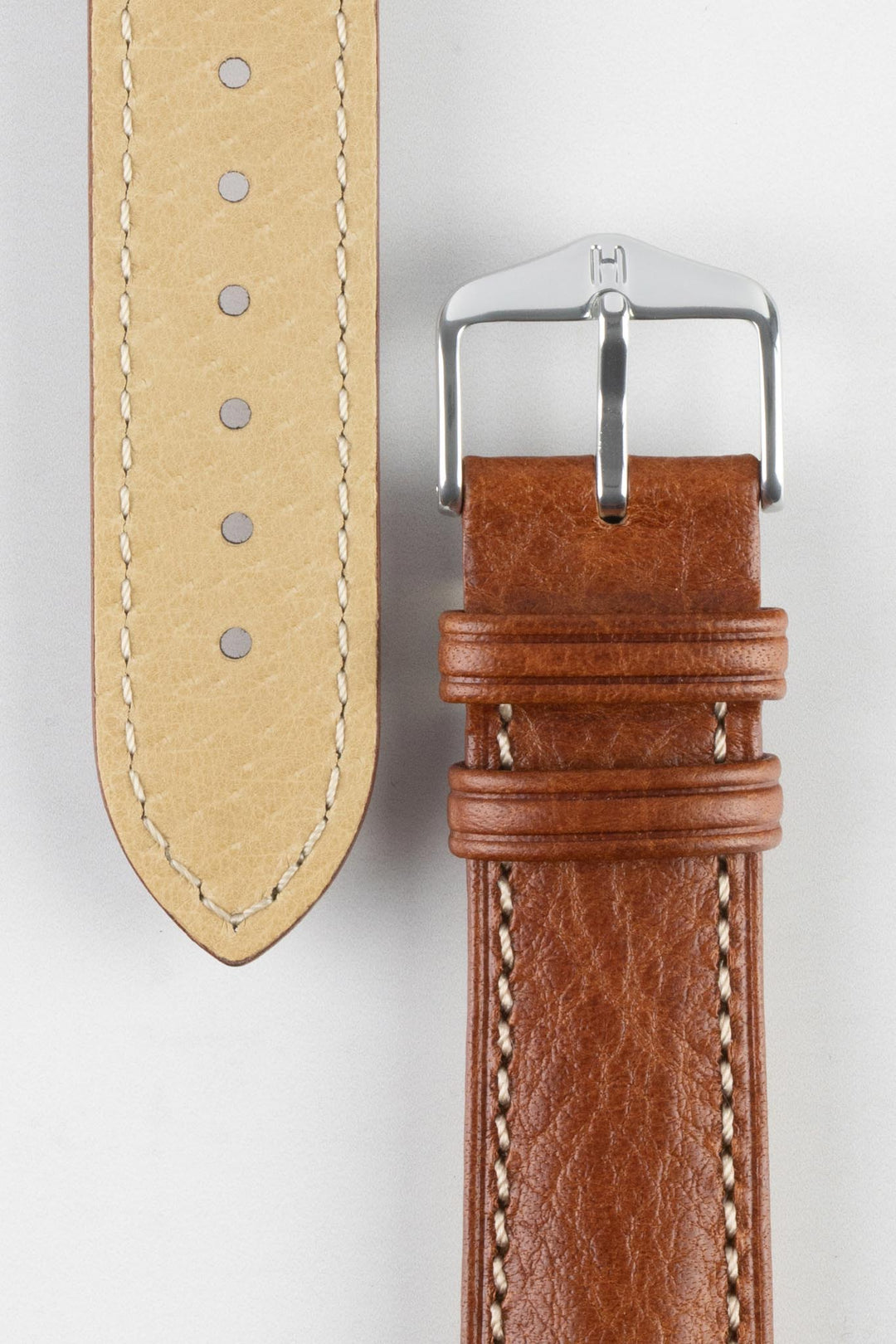 HIRSCH Boston Quick-Release Buffalo Calfskin Leather Strap Gold Brown 20mm Silver Buckle | 01302070-20-SB