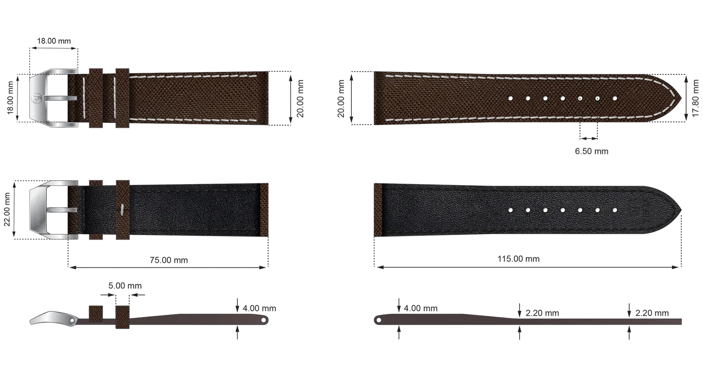 YEMA Brown Textured Leather Strap 20mm | SYU64-20-SS