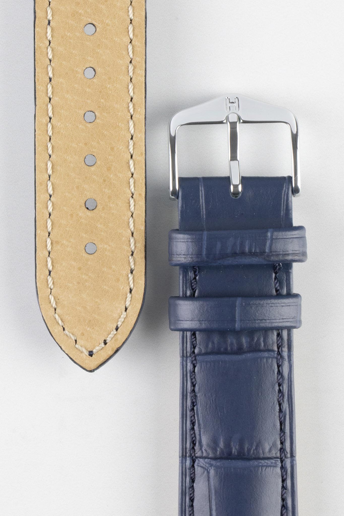 HIRSCH Duke Quick-Release Alligator Embossed Leather Strap Blue 20mm Silver Buckle | 01028080-20-SB