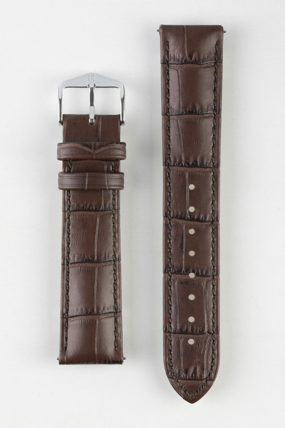 HIRSCH Duke Quick-Release Alligator Embossed Leather Strap Brown 19mm Silver Buckle | 01028010-19-SB