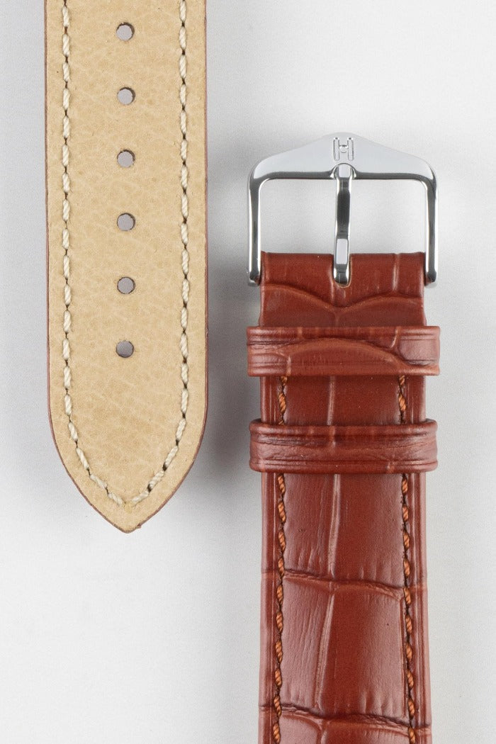 HIRSCH Duke Quick-Release Alligator Embossed Leather Strap Gold Brown 22mm Silver Buckle| 01028070-22-SB