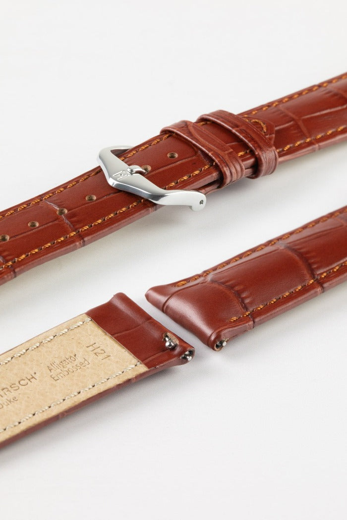 HIRSCH Duke Quick-Release Alligator Embossed Leather Strap Gold Brown 22mm Silver Buckle| 01028070-22-SB