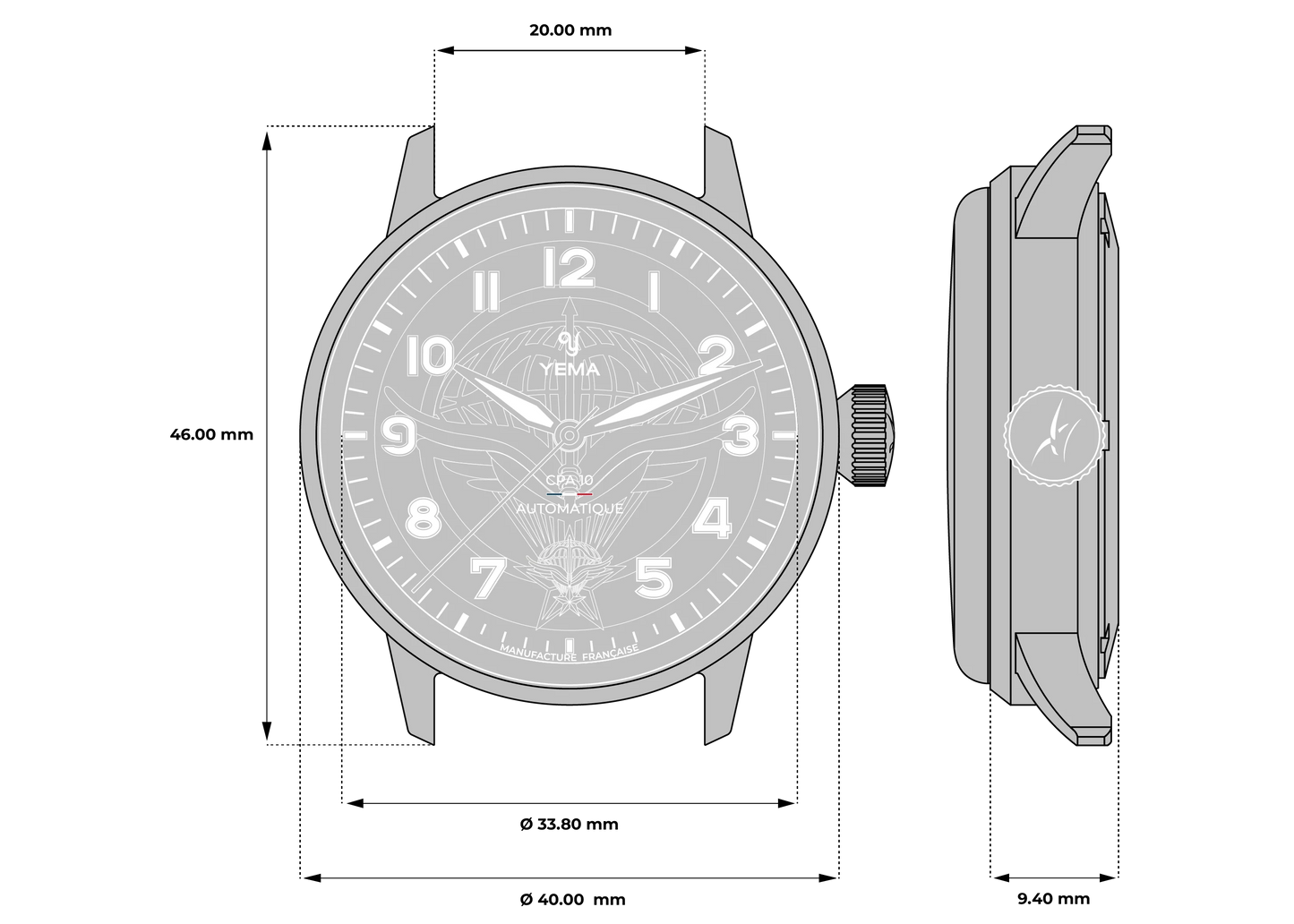 YEMA Flygraf Flieger CPA10 40mm | 64.25.10.05.TN.D5