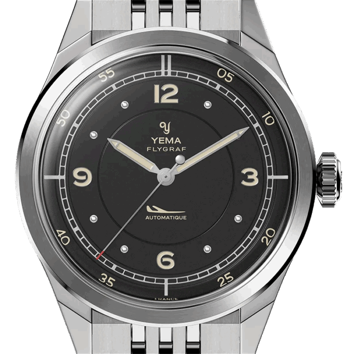 YEMA Flygraf Pilot Sector Dial Steel Bracelet Black 38.5mm | YFLY25-AMS