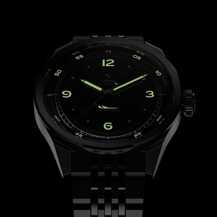 YEMA Flygraf Pilot Sector Dial Steel Bracelet Black 38.5mm | YFLY25-AMS