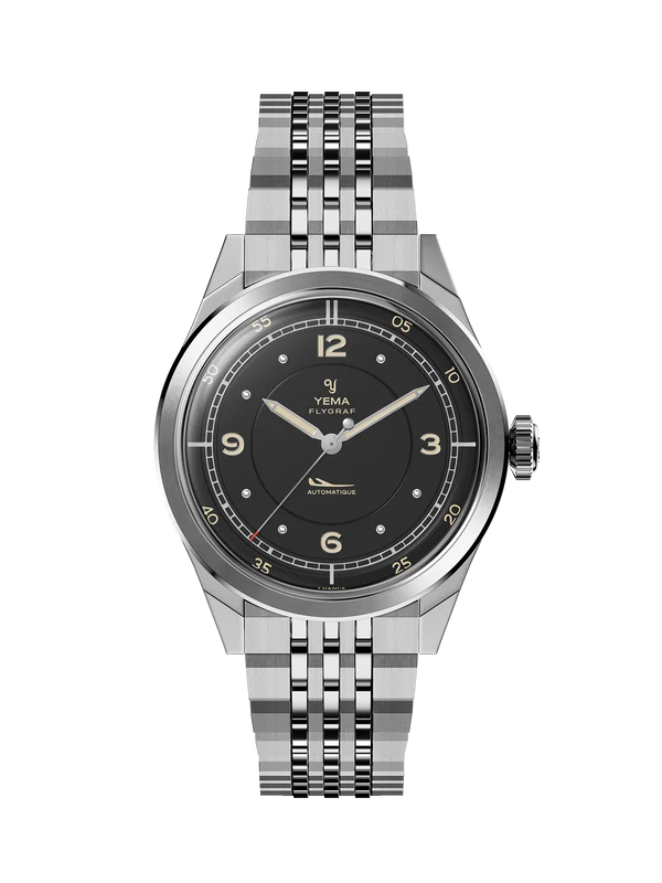YEMA Flygraf Pilot Sector Dial Steel Bracelet Black 38.5mm | YFLY25-AMS