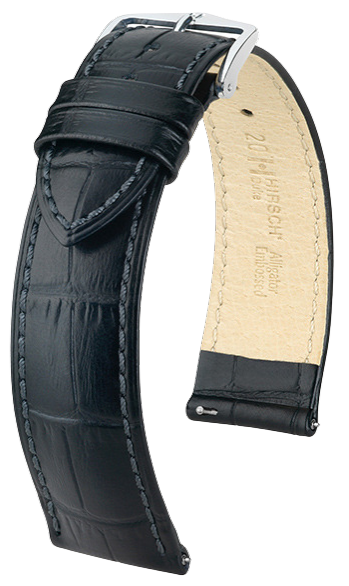 HIRSCH Duke Quick-Release Alligator Embossed Leather Strap Black 20mm Silver Buckle | 01028050-2-SB