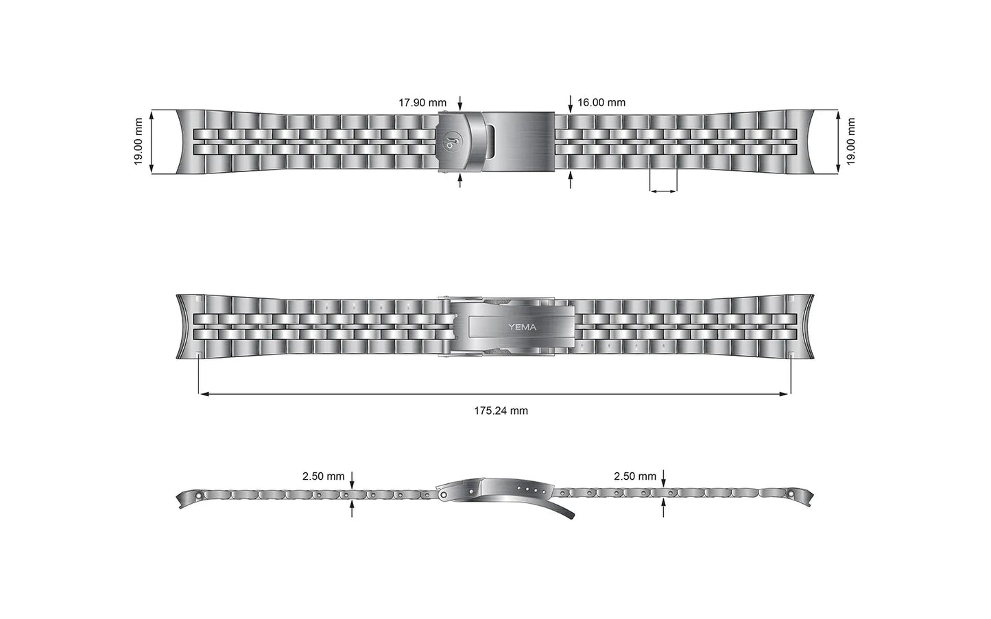 YEMA Heritage Steel Bracelet 19mm | SYSUP500-19