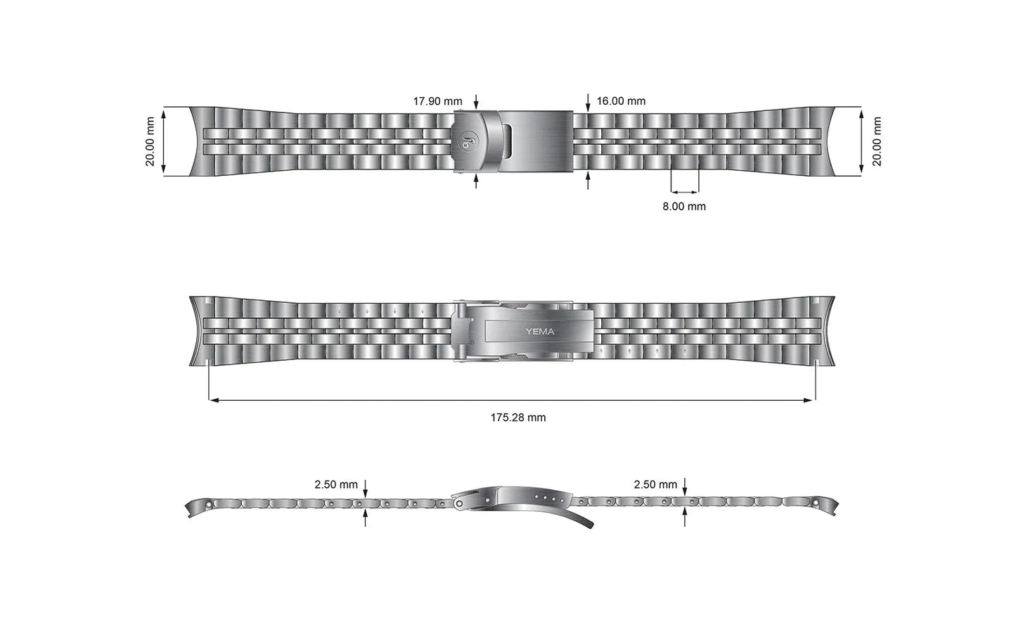YEMA Heritage Steel Bracelet 20mm | SYSUP500-20