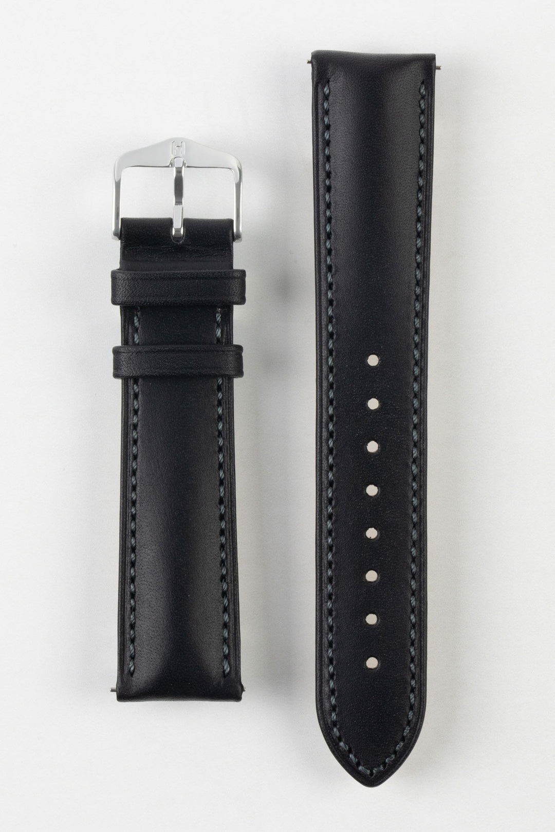 HIRSCH Kent Textured Natural Leather Strap Black 18mm Silver Buckle | 01002050-18-SB