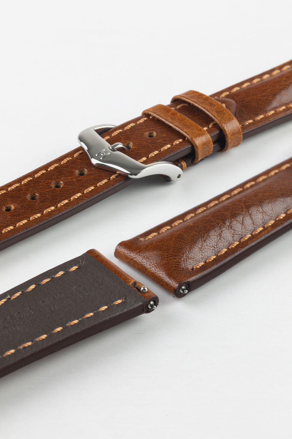 HIRSCH Lucca Tuscan Leather Strap Gold Brown 20mm Silver Buckle | 04902070-20-SB