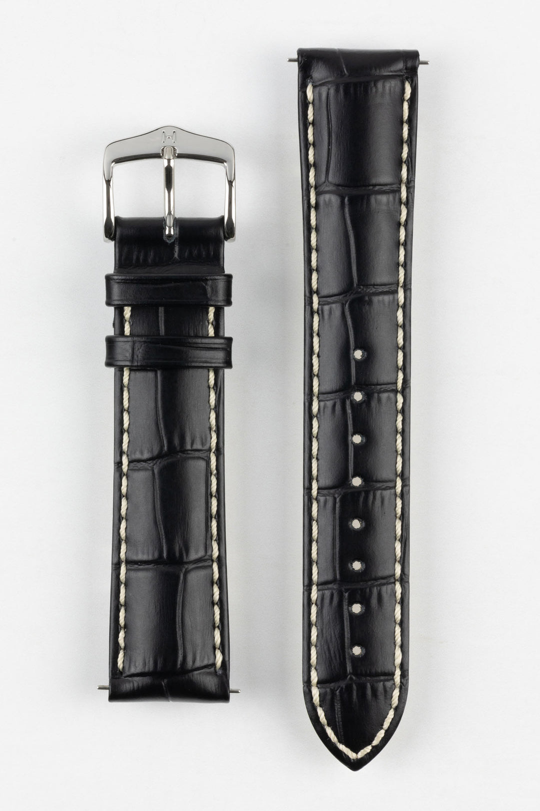 HIRSCH Modena Alligator Embossed Leather Strap Black 19mm Silver Buckle | 10302850-19-SB