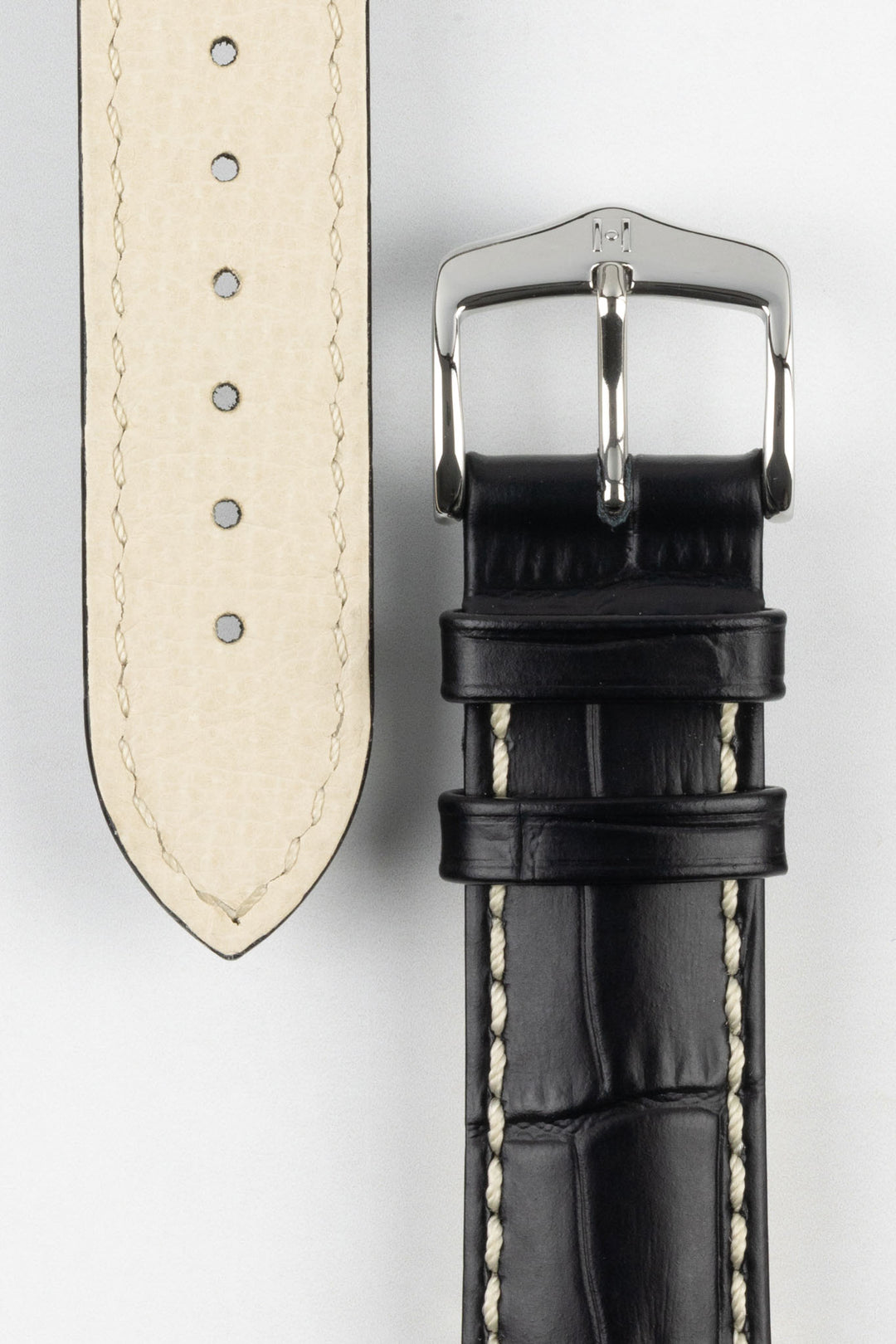 HIRSCH Modena Alligator Embossed Leather Watch Strap Black 18mm Silver Buckle | 10302850-18-SB