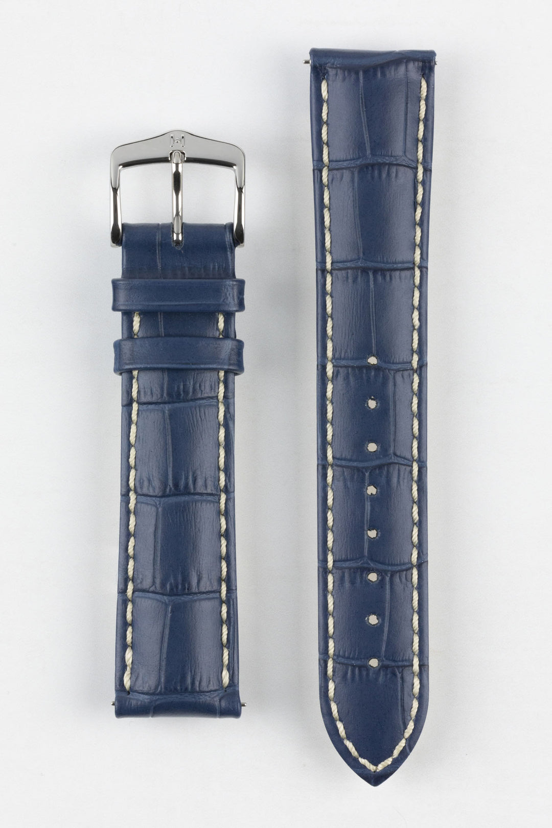 HIRSCH Modena Alligator Embossed Leather Strap Blue 20mm Silver Buckle | 10302880-20-SB