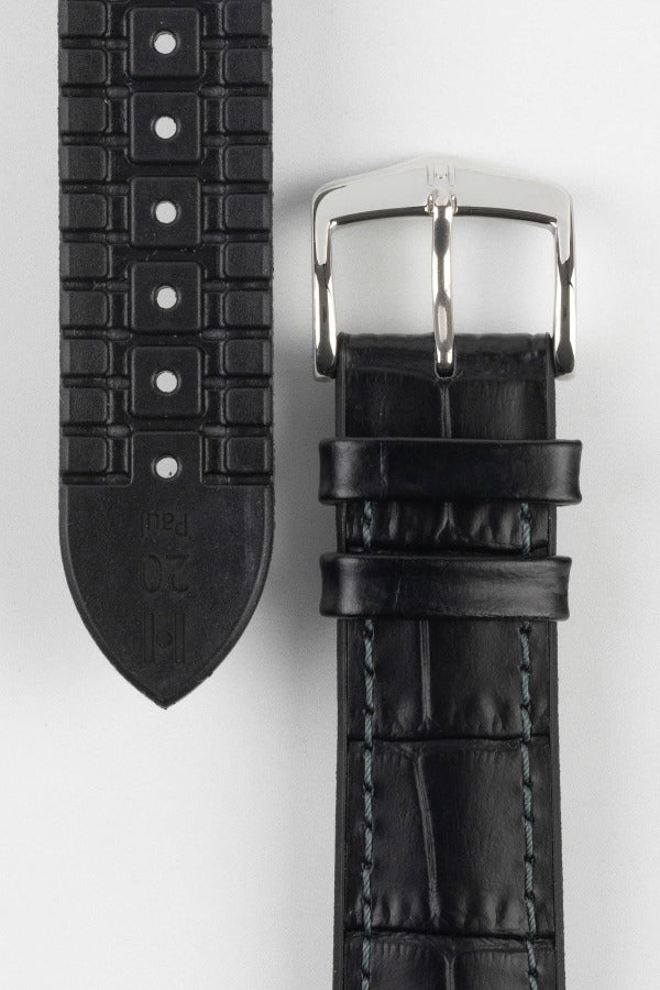 HIRSCH Paul Alligator Embossed Performance Strap Black 21mm Silver Buckle | 0925028050-21-SB