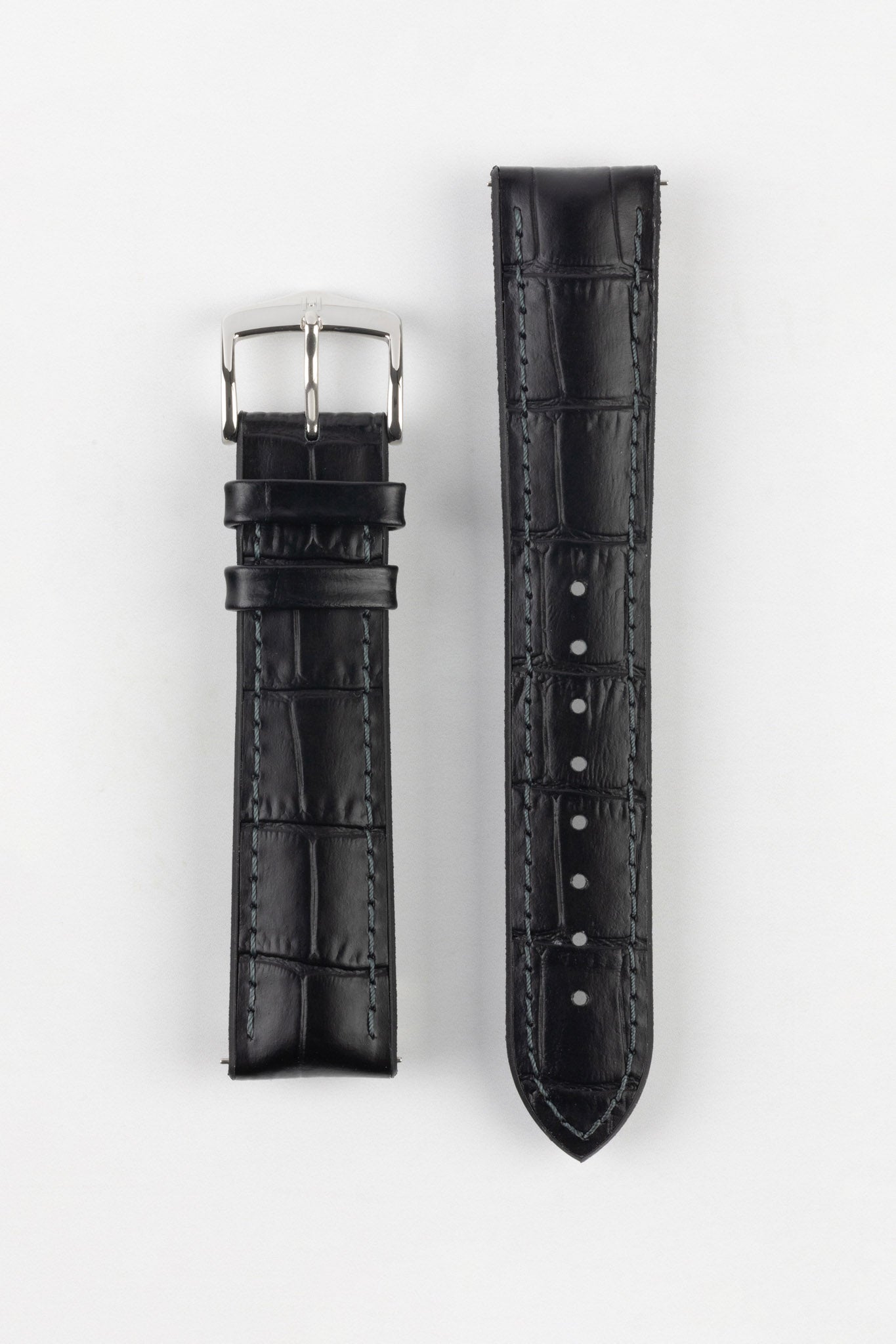 HIRSCH Paul Alligator Embossed Performance Strap Black 21mm Silver Buckle | 0925028050-21-SB