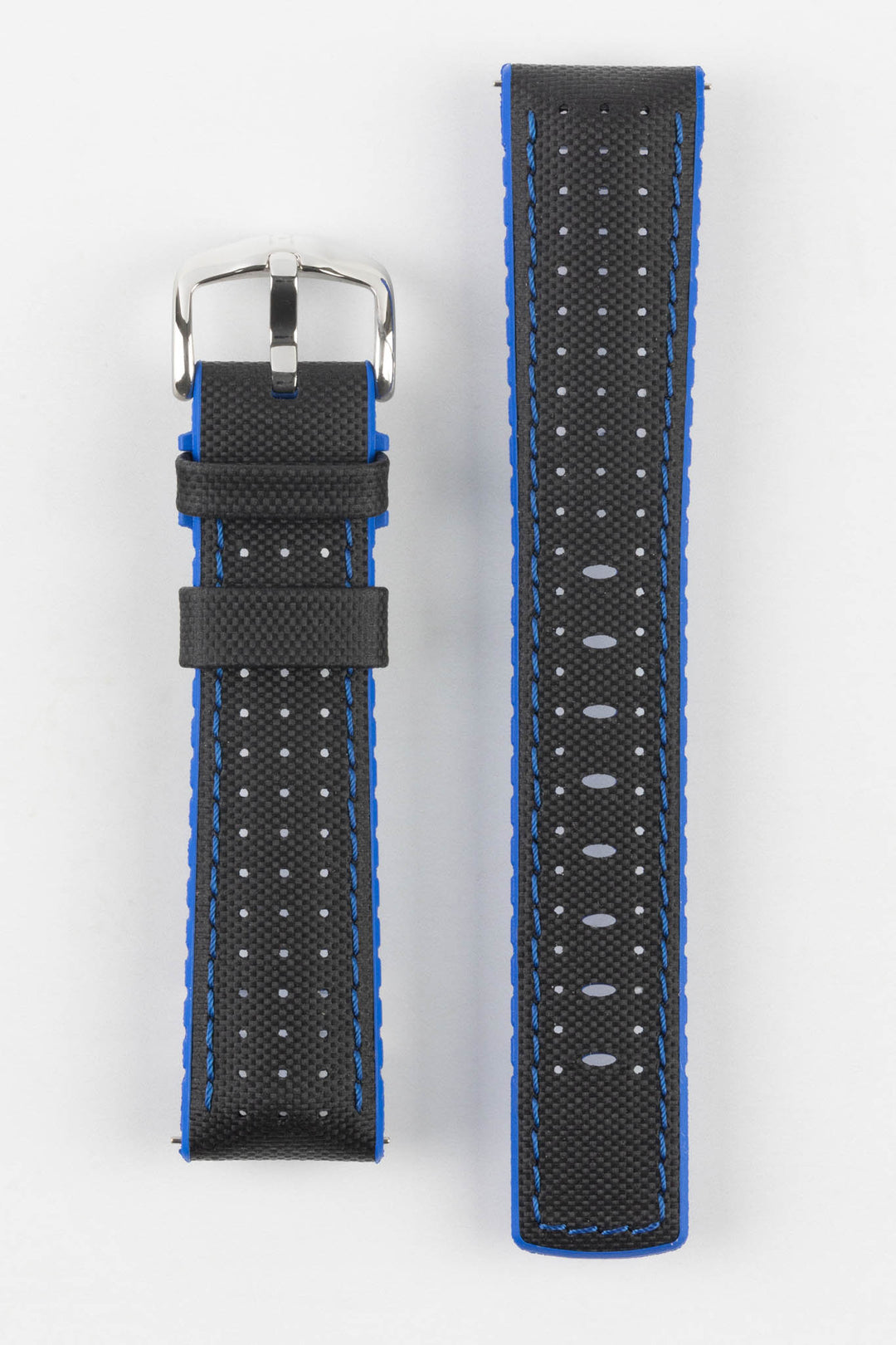 HIRSCH Robby Sailcloth Effect Performance Strap BLACK & BLUE 20mm Silver Buckle | 0918094050-20-SB