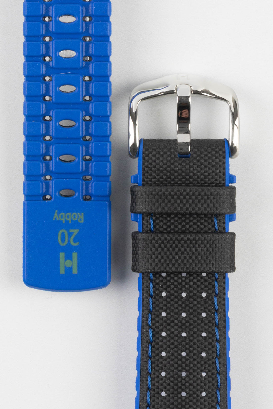 HIRSCH Robby Sailcloth Effect Performance Strap BLACK & BLUE 20mm Silver Buckle | 0918094050-20-SB