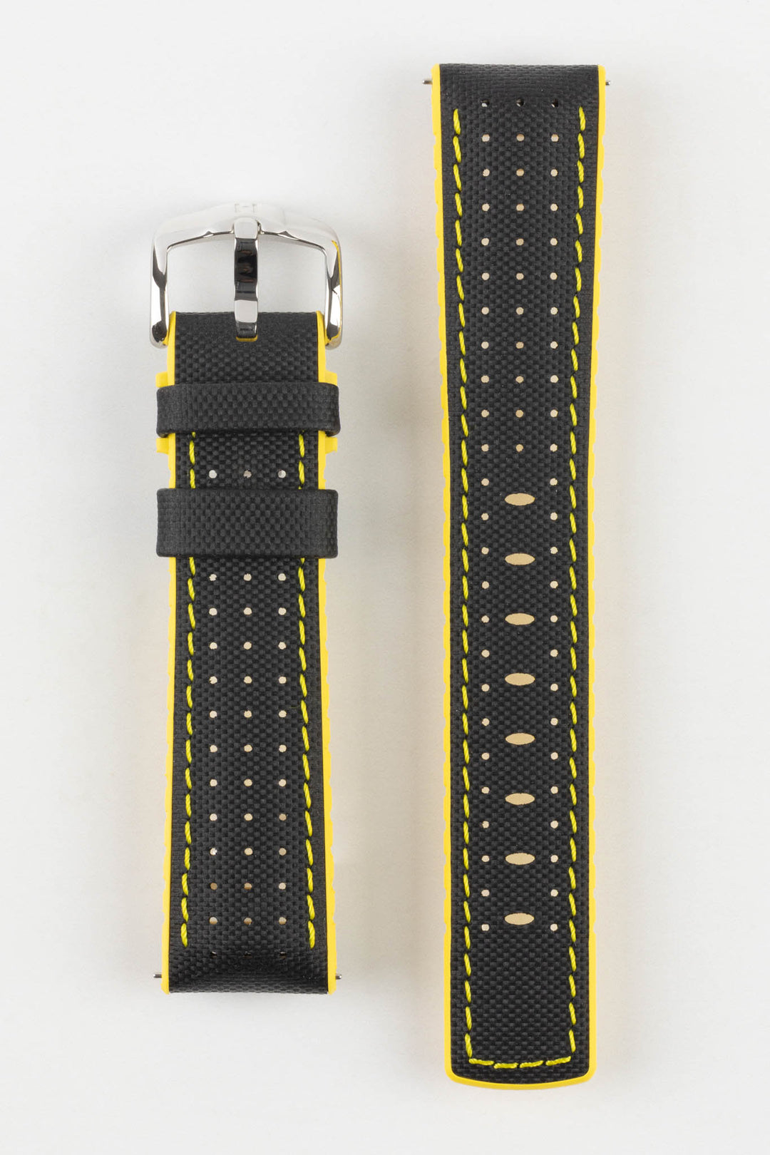 HIRSCH Robby Sailcloth Effect Performance Strap Black & Yellow 20mm Silver Buckle | 0917294050-20-SB