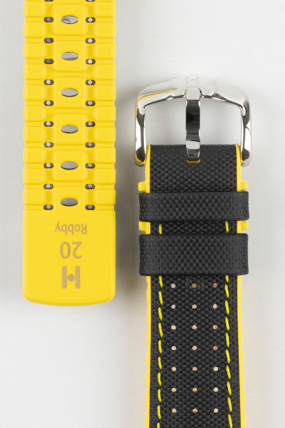 HIRSCH Robby Sailcloth Effect Performance Strap Black & Yellow 20mm Silver Buckle | 0917294050-20-SB