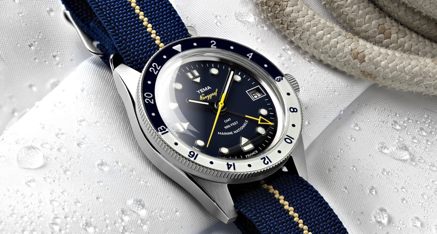 YEMA Navygraf Marine Nationale GMT Blue White Diver Steel | YNAV23MN-AMS