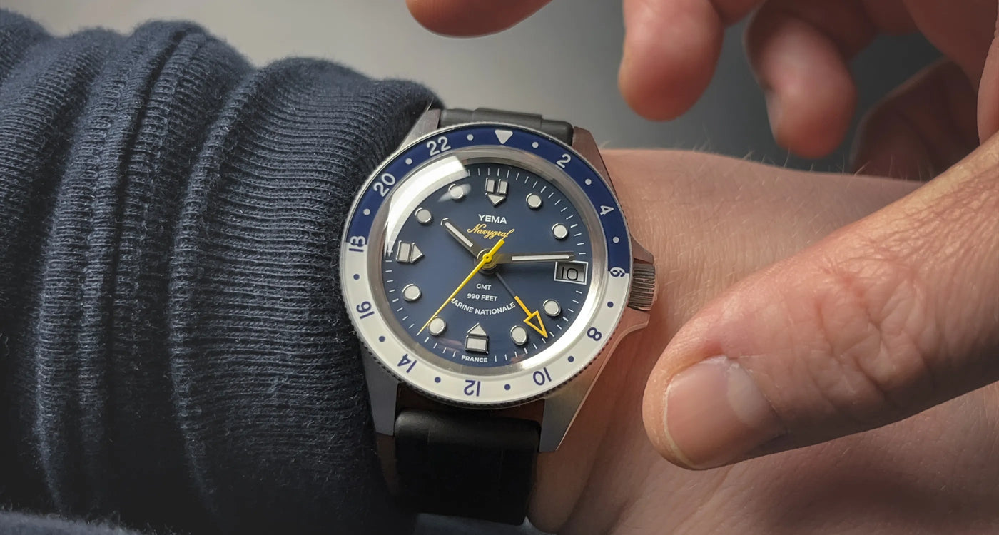 YEMA Navygraf Marine Nationale GMT Blue White Diver Steel | YNAV23MN-AMS