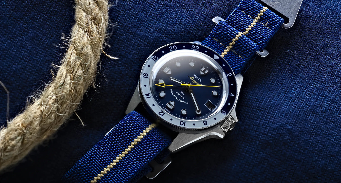 YEMA Navygraf Marine Nationale GMT Blue White Diver Steel | YNAV23MN-AMS