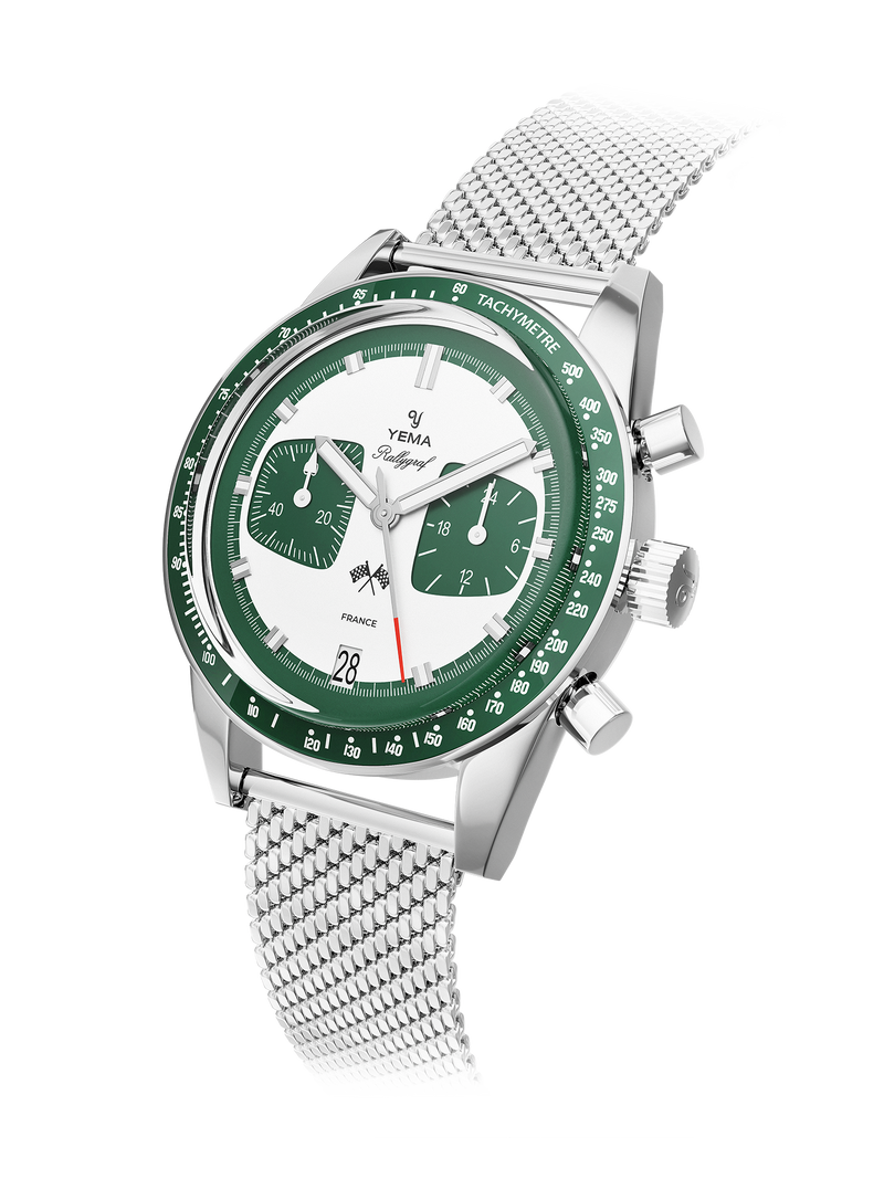 YEMA Rallygraf Meca Quartz Green Steel Mesh | YMHF1580-ZM
