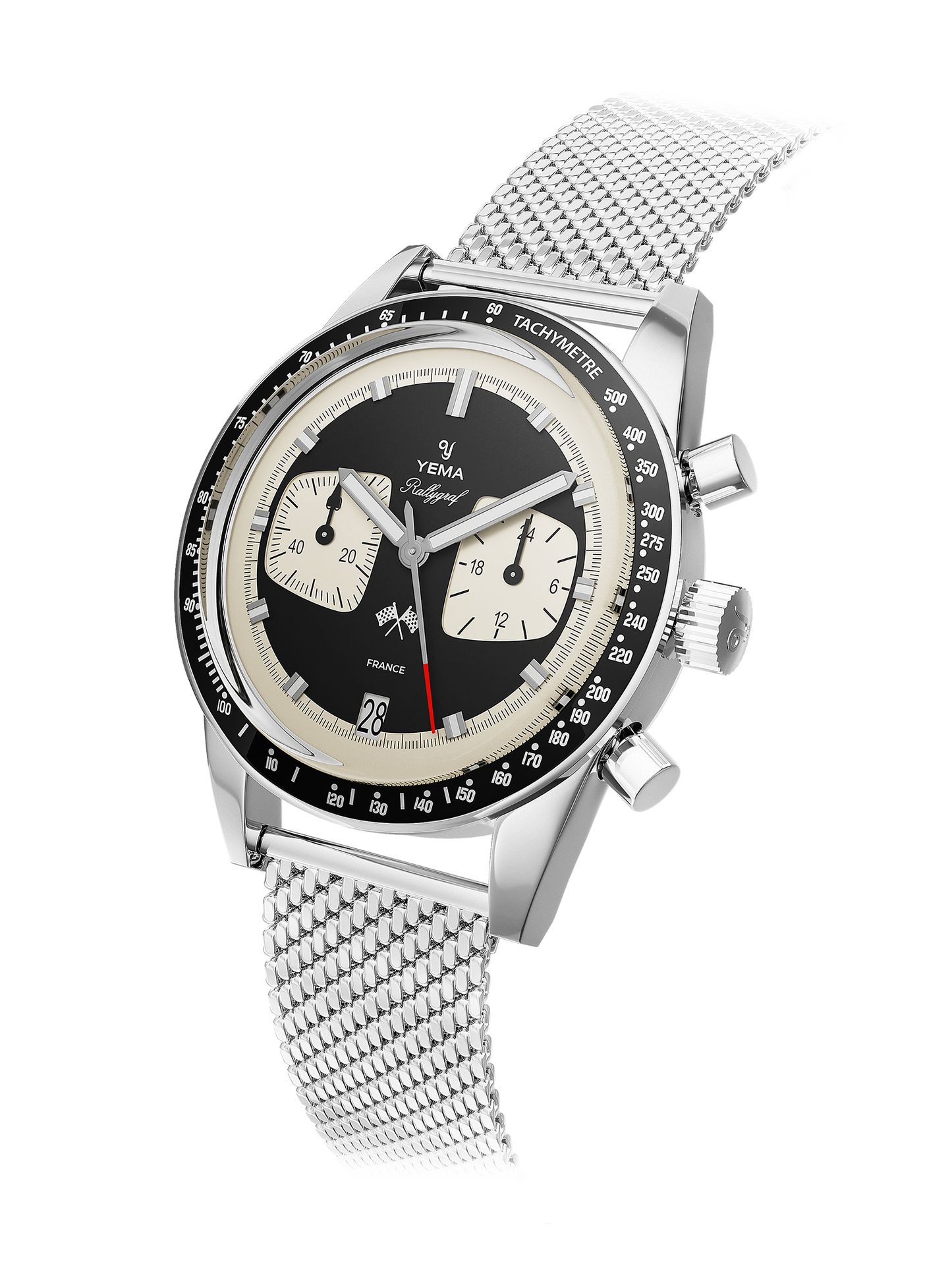 YEMA Rallygraf Meca Quartz Reverse Panda Steel Mesh | YMHF1580-AM