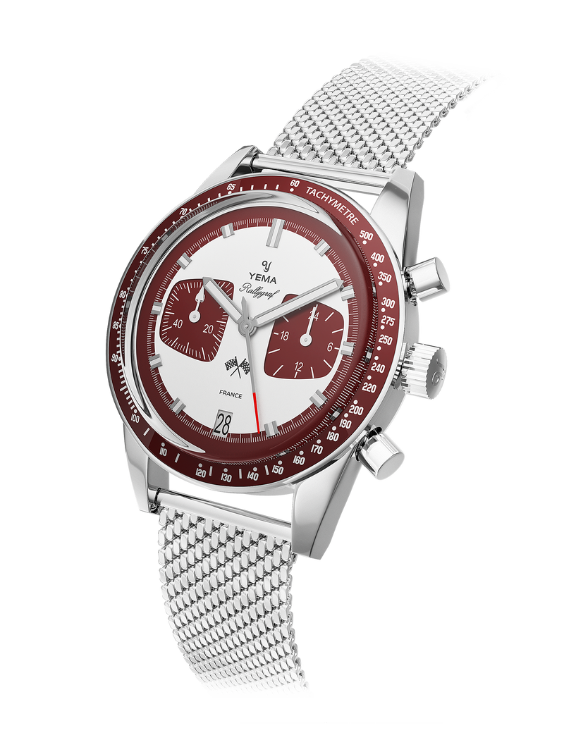 YEMA Rallygraf Meca Quartz Burgundy Steel Mesh | YMHF1580-LM