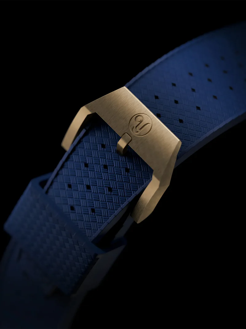 YEMA FKM Viton Tropic Integrated Blue Strap Bronze Brushed 19mm Large Size | SYRUB-I-G-19XL-BZ