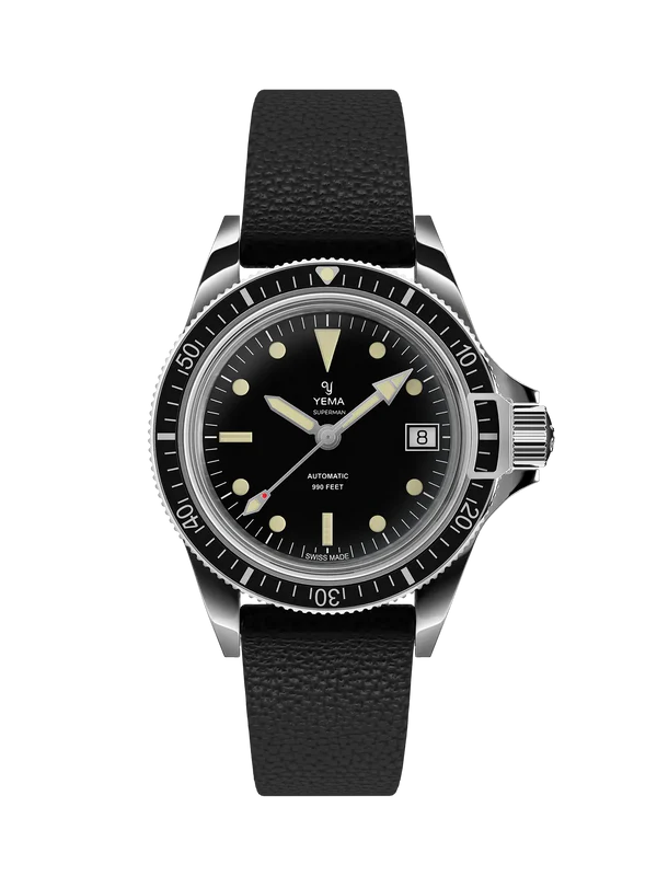 YEMA Superman Heritage Leather Strap Black 39mm | YSUP25A39-A90S