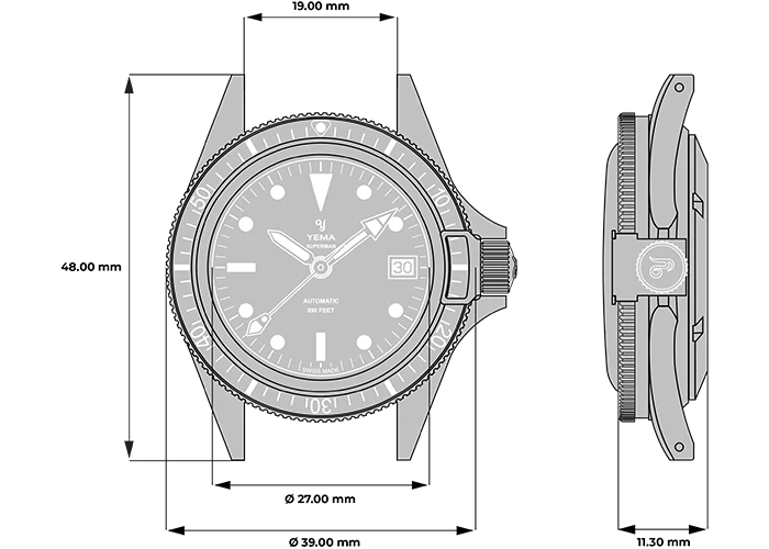 YEMA Superman Heritage FKM Rubber Integrated Strap 39mm | YSUP25A39-BRBIS