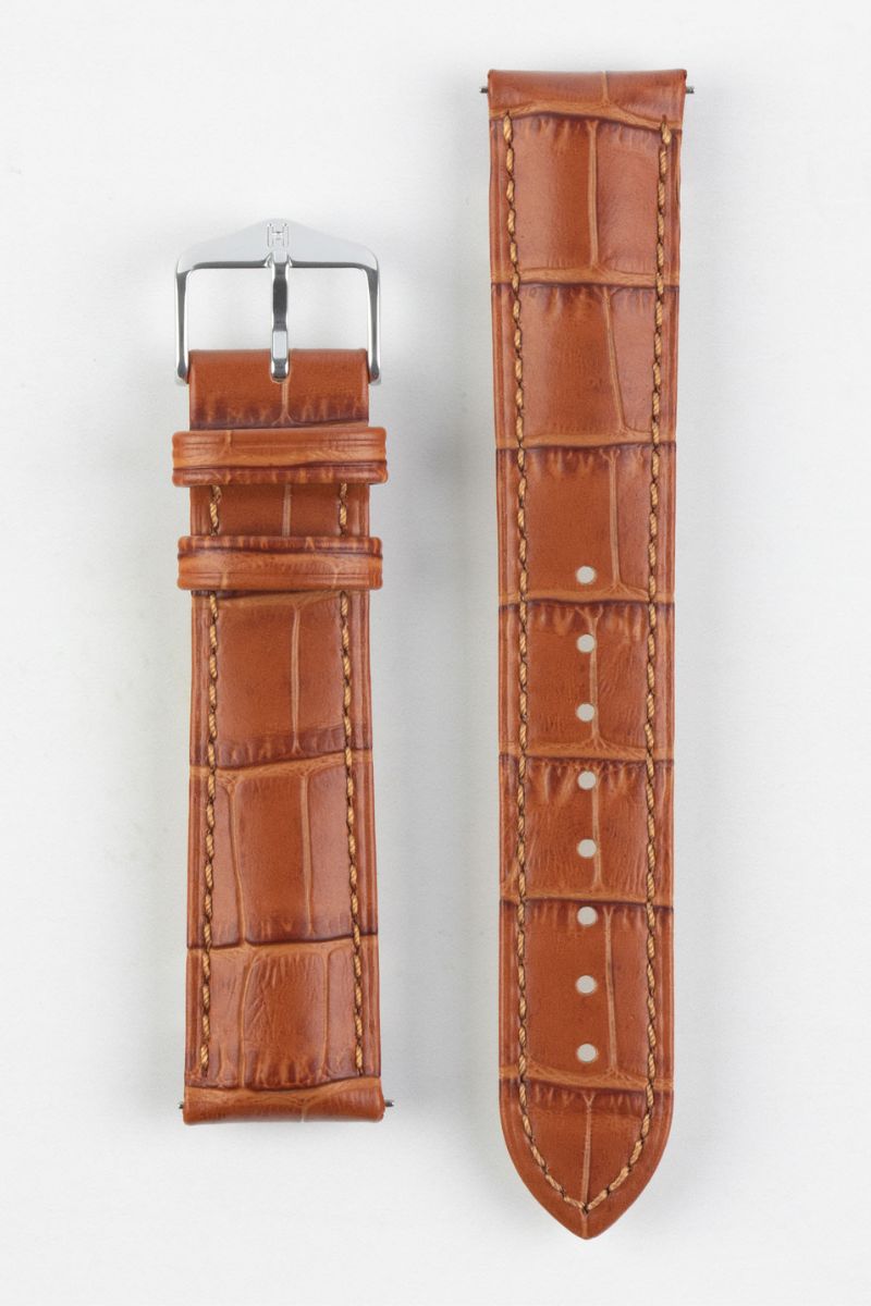 HIRSCH Duke Quick-Release Alligator Embossed Leather Strap Honey 18mm Silver Buckle | 01028075-18-SB