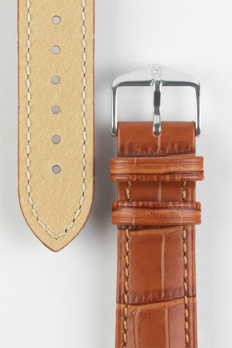 HIRSCH Duke Quick-Release Alligator Embossed Leather Strap Honey 18mm Silver Buckle | 01028075-18-SB