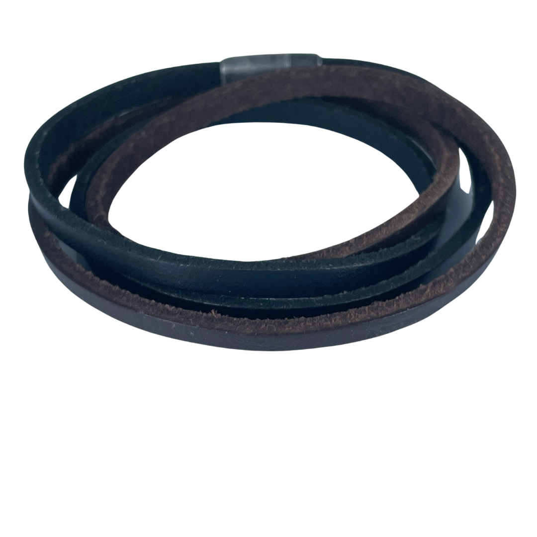 Leather Bracelet / Wristband - Black Brown