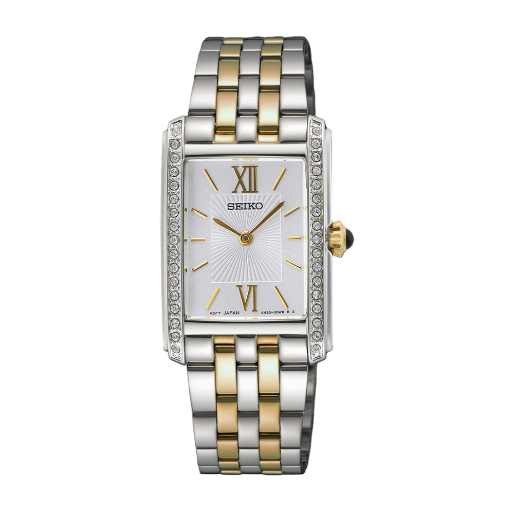 SEIKO Essentials Quartz Rectangular Two-Tone White Roman Dial Ladies | SWR093