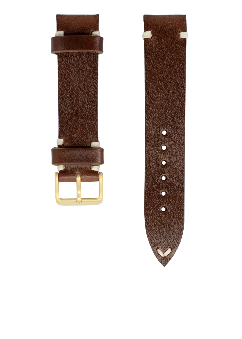 YEMA Vintage Brown Leather Strap 19mm Bronze Buckle | SYU62-19-BZ