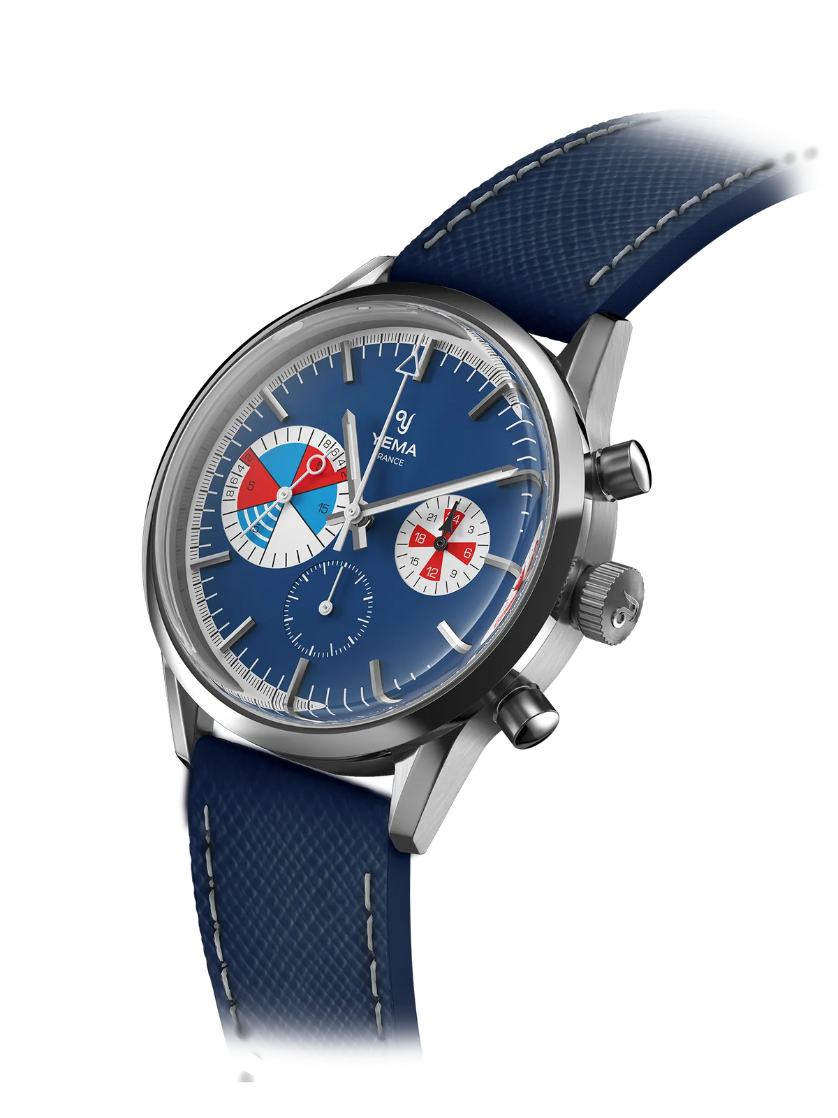 YEMA Yachtingraf Croisiere Meca Quartz Blue Dial Leather Strap | YMHF1583-GG
