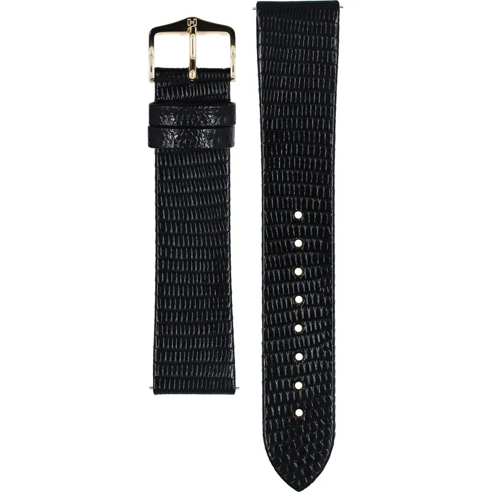 HIRSCH Lizard Black Water-Resistant Lizard Leather 20mm Gold Buckle | 01766050-1-20