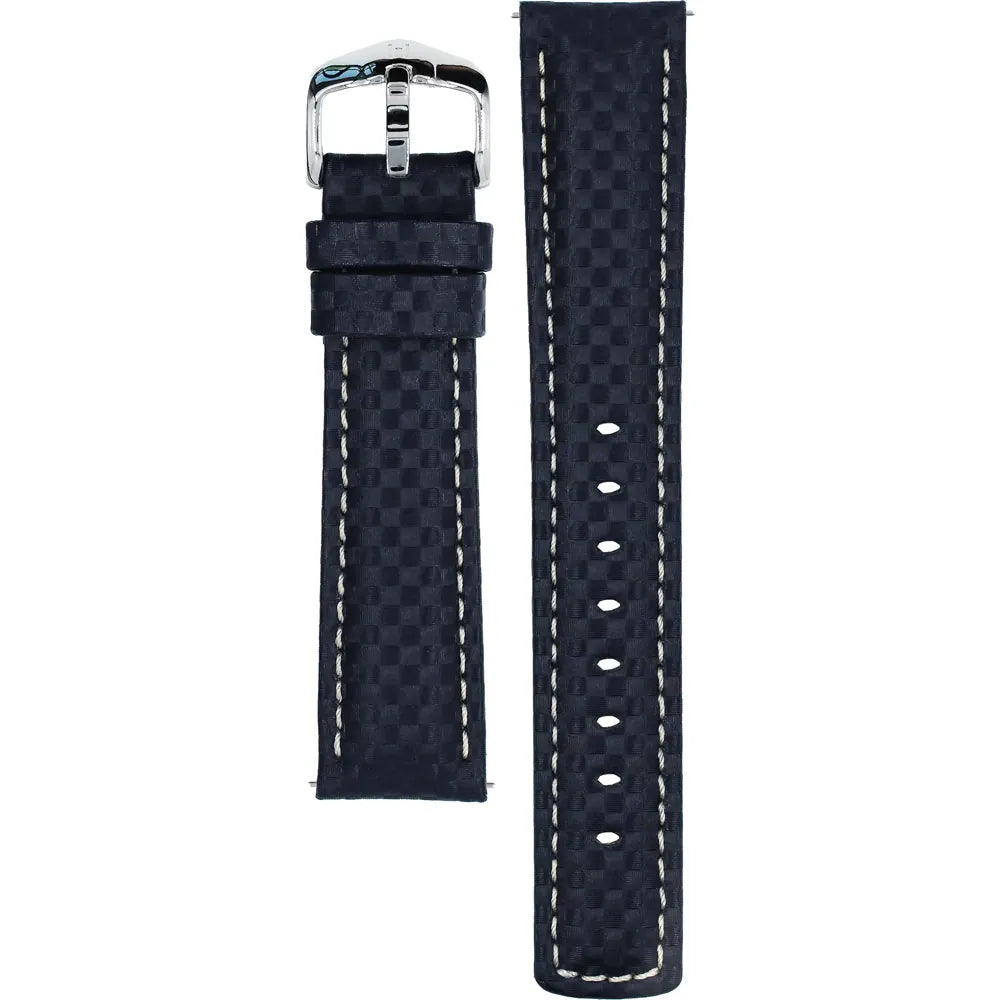 HIRSCH Carbon Blue Water-Resistant Calf Leather 20mm Silver Buckle | 02592080-2-20