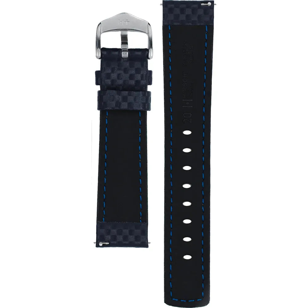 HIRSCH Carbon Blue Water-Resistant Calf Leather 20mm Silver Buckle | 02592080-2-20