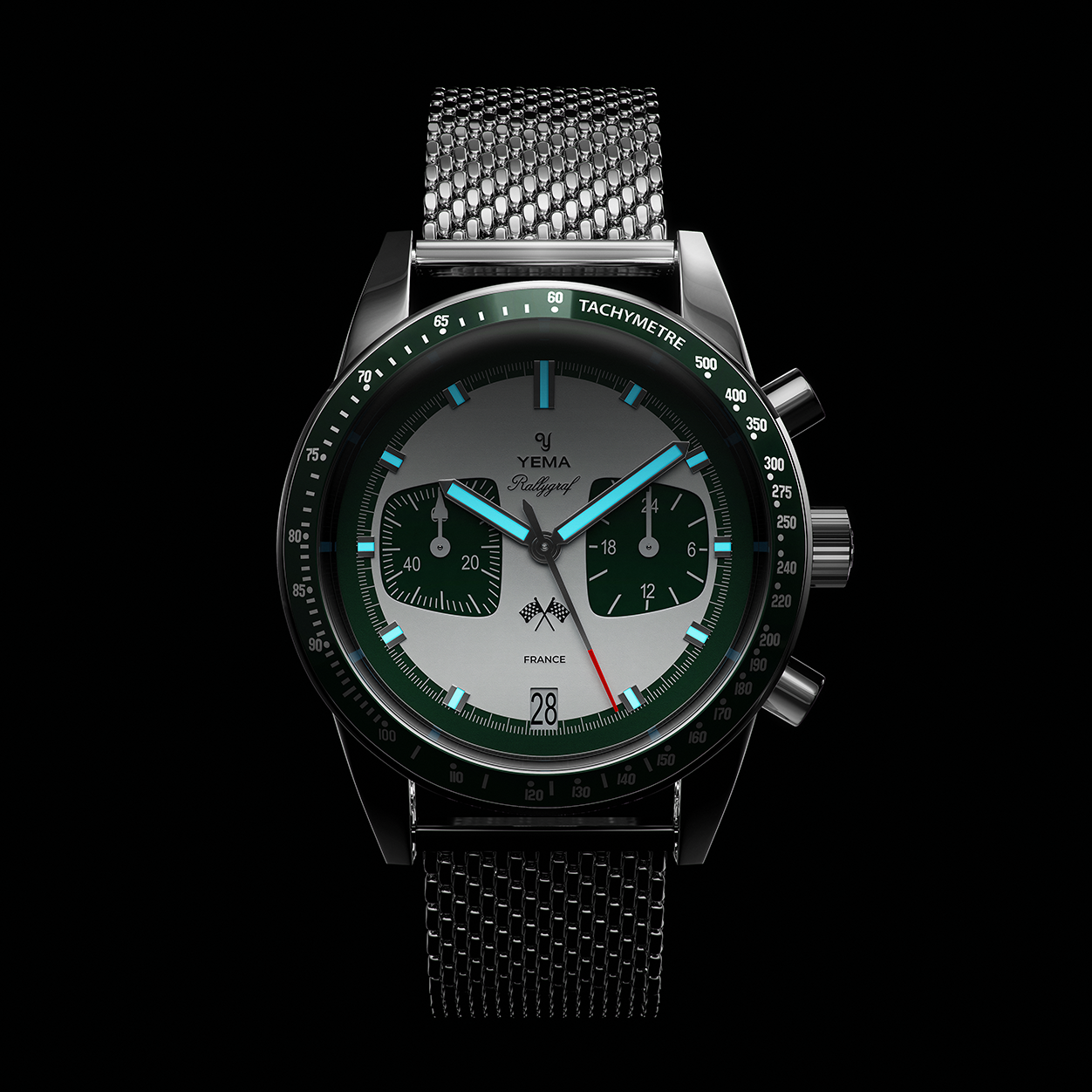 YEMA Rallygraf Meca Quartz Green Steel Mesh | YMHF1580-ZM