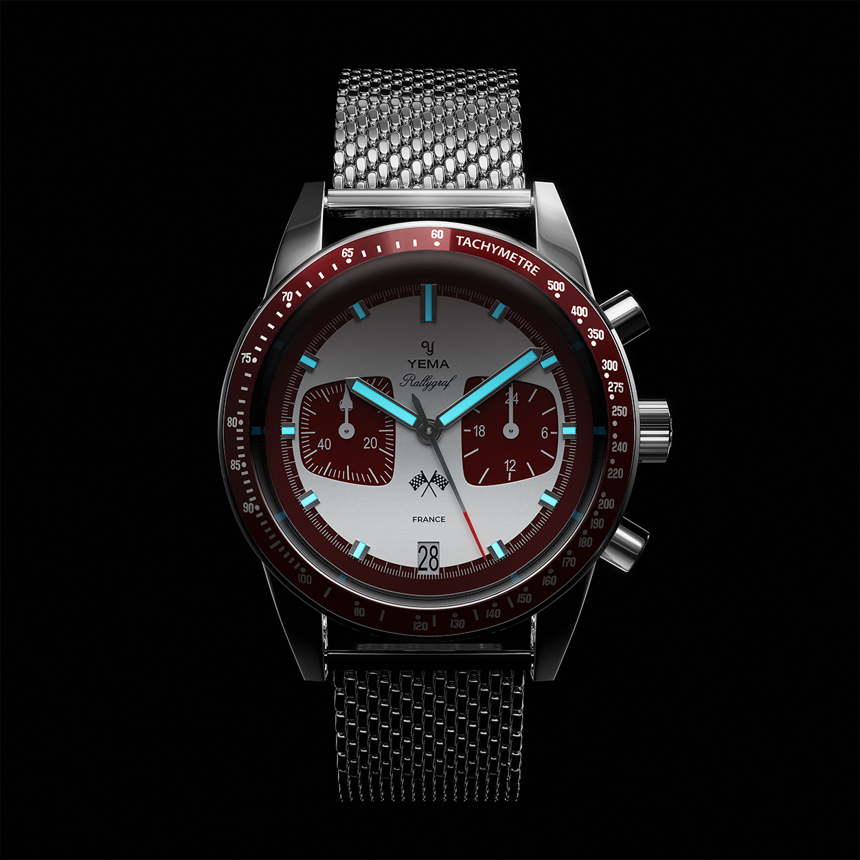 YEMA Rallygraf Meca Quartz Burgundy Steel Mesh | YMHF1580-LM